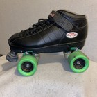 Riedell R3 Cayman Quad Roller Skates Black Sz 8 Demon Sonar Indoor Green Wheels