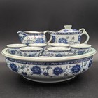 Blue Peony Ceramic 12-piece Tea Set With Steamer warmer - Vintage Chinese 