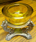 Godinger Silver Polished Brass 3-footed Stand W amber Glass Candle Holder    T26