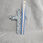 Vintage Ornate Cast Iron Wall Cross Blue Gray Scroll Design Decorative Rustic