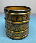 Vintage Russian Khokhloma Hand-painted Wooden Mug - Gold   Black Folk Art
