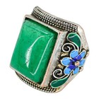 Vtg Chinese Export Copper Scholar Ring Chop Mark Aventurine Cabochon Cloisonne