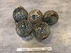 Vintage Japanese Glass Fishing Floats Ukidama With Aged Net 5pc Set Retro Decor