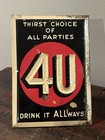 Vtg Original 4u Soda Tin Over Cardboard Sign Counter Display Sign Soda Pop
