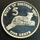 Eritrea 1997 - 5 Five Cents Coin   Leopard In A Tree  East Africa 19mm Gem Unc 
