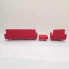 Vintage Miniature Red Boucle Sofa Chair Ottoman Dollhouse Furniture Set