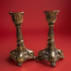 Antique Pair Of Cast Spelter Ormolu Candle Stick Holders