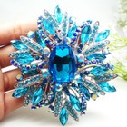 Silver Tone Blue Crystal Oval Flower Woman Brooch Pin Rhinestone Jewelry
