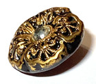 Vintage Black Glass Button Self Shank Goldfoil Flower Faceted Glass Center 5 8 