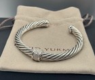 David yurman 925 Sterling Silver Diamond Station Cuff Bracelet 7mm Size M 6-7inc