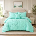 4-piece Pinch Pleat Comforter Set With Pompom Fringe     Pintuck Down Alternative