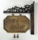 Rare C1890s Lamson   Hubbard Hats Solid Brass Advertising Sign W  Iron Bracket