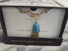 B p  Outlaw Gold Plated Turquoise Teardrop Tassel Pendant Necklace Adjustable