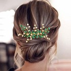 Green Rhinestone Hair Comb - Crystal Flower Hair Comb For Bridal Wedding
