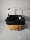 Vintage Large Longaberger Basket Handwoven Single Handle W black Liner protector