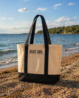 Boat Girl Canvas Tote Bag Beach Lake Preppy Nautical Shoulder Travel Bag