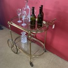 Vtg Brass Italian Neoclassical 2 Tier Bar Cart Oval Glass Style Of Maison Jansen