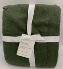 Pottery Barn Belgian Linen King cal King Duvet Cover Loden Green Double Flange