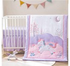 Tcoyiwl 4-piece Crib Bedding Set Unicorn Plush Quilt Sheet Skirt Purple Pink