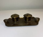 Antique Art Nouveau Brass Double Inkwell Stand With Original Inserts C  1900