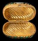 Vintage Brass Pill Box Trinket Case Emerald Enamel