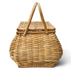 Vintage Woven Wicker Basket Picnic Fishing Sewing Hinged Lid Cottagecore