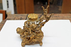 19c Antique French Guilded Bronze Inkwell And Pen Holder Cherub Riding A Dolphin