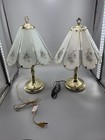 Vintage Brass Floral Glass Touch Lamps Pair Similar Style Cottage Table Lamps