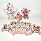 Vtg Easter Lot 10 Die Cut Easter Crosses  Beaded Pushpin Egg  Pink Glass Rabbit