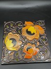 Enamel On Copper Floral Wall Art Orange And Yellow Vintage Style
