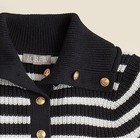 J crew Black White Striped Ribbed Cotton Button Collar Cropped Sweater Medium