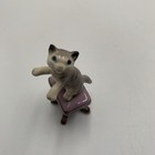 Vintage Hagen Renaker Gray Cat On Purple Piano Stool Porcelain Figurine 
