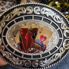 Four Aces Western Belt Buckle Cowboy Fashion Rodeo Oval Buckle Silver W Black 