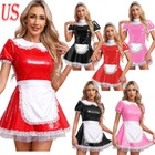 Us Women s French Maid Cosplay Costume Sets Wetlook Glossy Fancy Dress Costume
