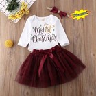 Toddler Baby Kids Girl Christmas Romper Tops Tutu Dress Hairband Outfit Set Gift