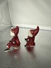 Vintage Pixie Elf Salt   Pepper Shakers Red burgundy Elves Christmas