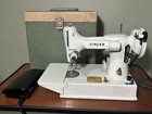 Singer 221k Featherweight Celery Green Sewing Machine W  Case - Tested Working