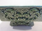 Vintage Green Glazed Ceramic Planter 8  Rectangular Footed Floral Relief