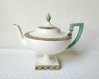 Antique Lenox Belleek China Tea Pot Sugar   Creamer Hand Painted Gold mint Green