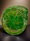 Vtg Apple Green Depression Glass Drink Coasters Spoke Panels Scalloped Set Of 5