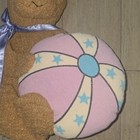 Vtg Brown Purple Teddy Bear Flat Plush Wall Hanging Nursery Decor Pink Ball 14 