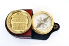 Pocket Poem Nautical Compass Brass Vintage Antique Red Leather Case Maritime
