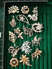 Lot Of 15 Vintage Style Brooches Rhinestone Crystal Peacock Unicorn Flower