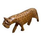 Artisan Crafted Figurine 2 Inch African Spotted Leopard Carved Wood Painted Mcm