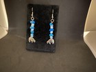 Native American Turquoise Sterling Silver Beaded Dangle Earrings Bear Totem 