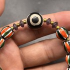 Vintage Venetian Trade Old African Chevron Glass Beads With Agate Bead Bracelet