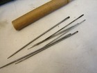 Antique Sewing Needle Notion Hand Carved Wood Case Tool Knitting Thimble Pins 