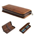 Genuine Leather Pen Case Zipper Stationery Pouch Executive Pencil Box For Office