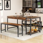 63  3 Piece Dining Table Set With 2 Benches For 4 Home Kitchen Breakfast Dinette