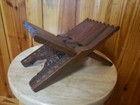 Hand Carved Wood Folding Cookbook Holder Bible Book Display Stand Rustic Boho